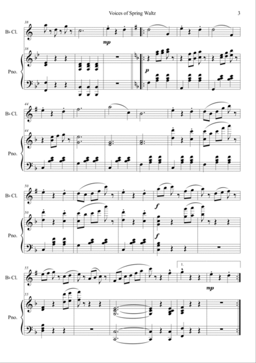 Voice of Spring Waltz Clarinet Solo scores gallery preview page 3