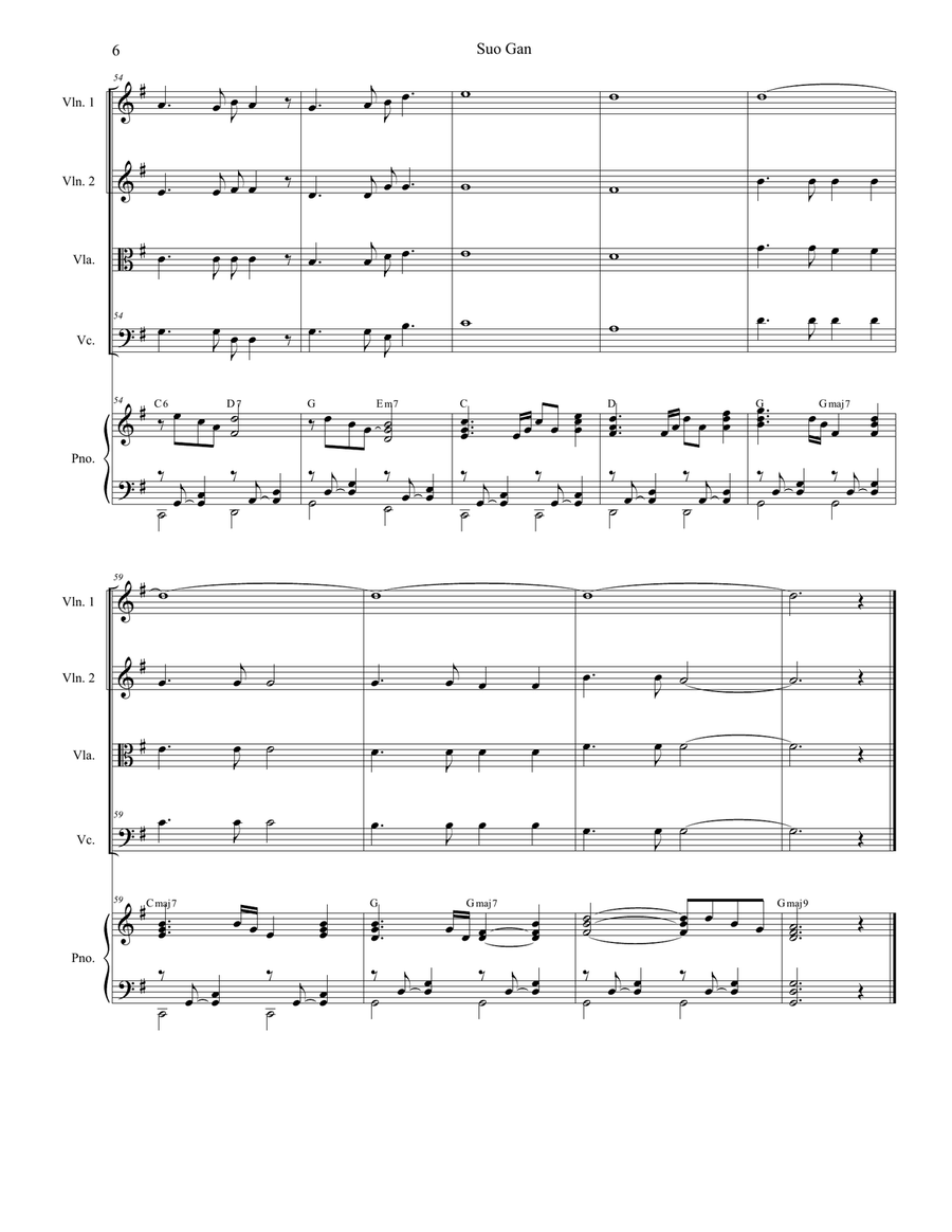 Suo Gan (String Quartet and Piano) String Quartet scores gallery preview page 6