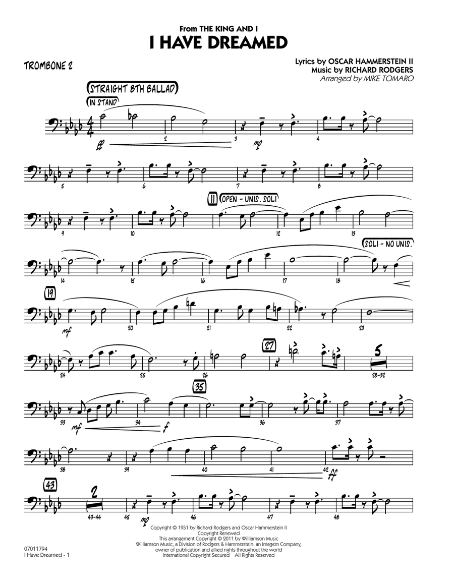 I Have Dreamed - Trombone 2 Jazz Ensemble scores gallery preview page 1