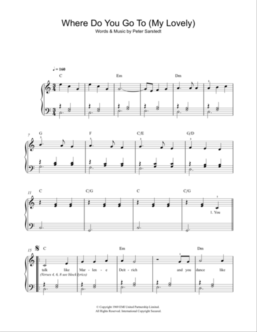 Where Do You Go To (My Lovely) Easy Piano scores gallery preview page 1