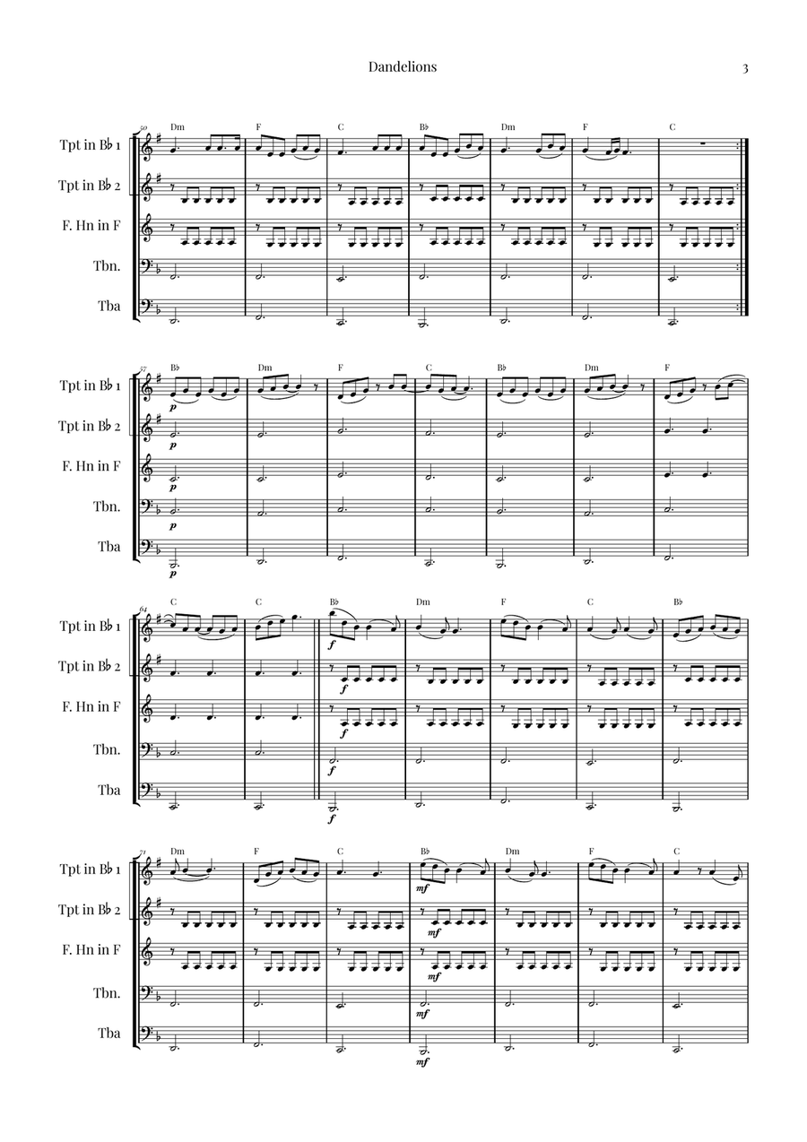Dandelions Brass Quintet scores gallery preview page 3