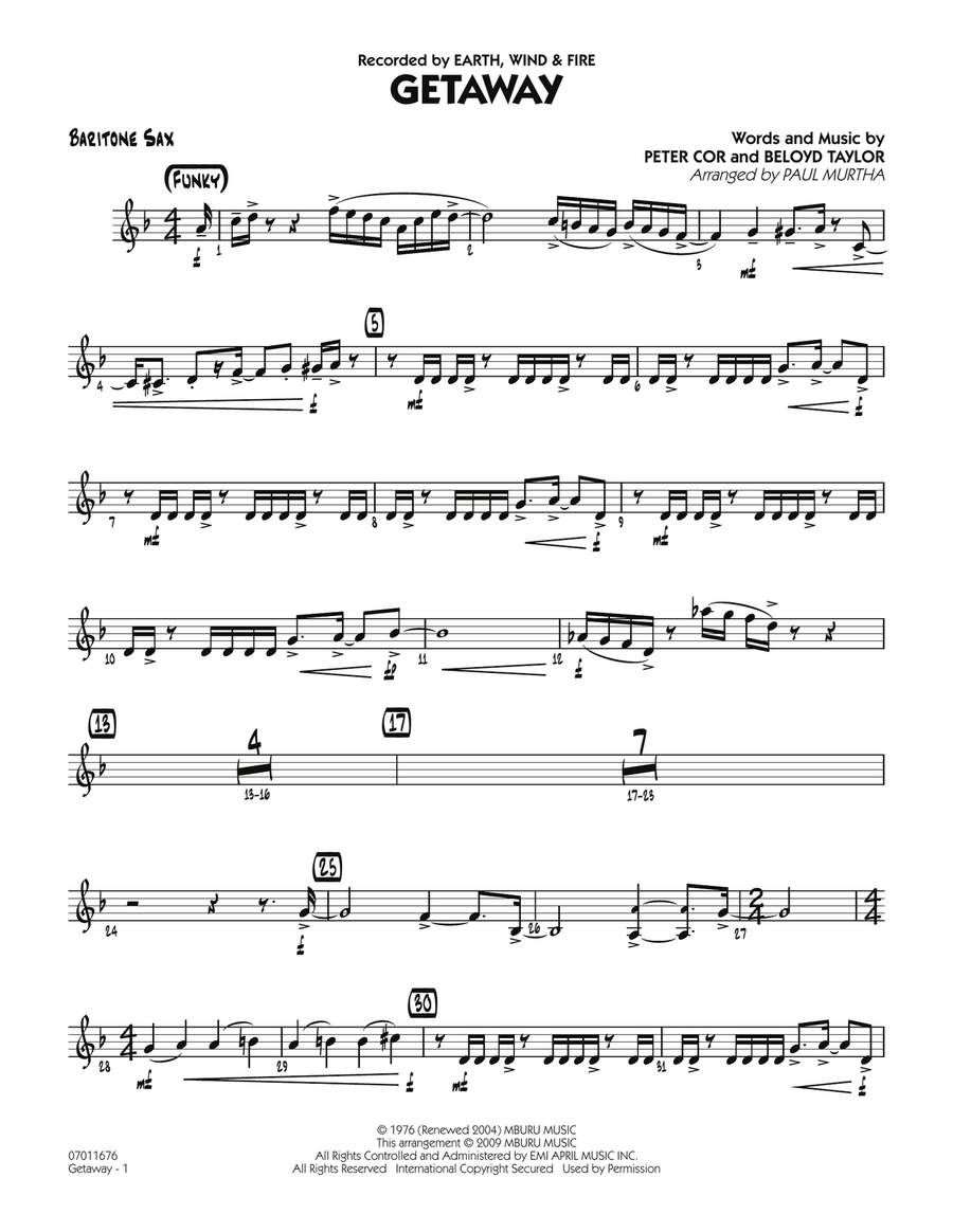 Getaway - Baritone Sax Baritone Saxophone scores gallery preview page 1