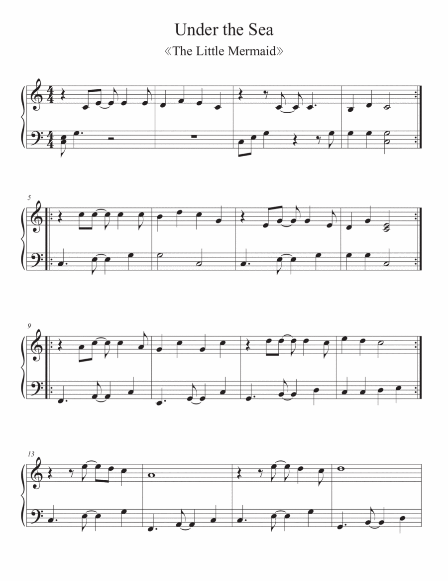 Under The Sea Easy Piano scores gallery preview page 1