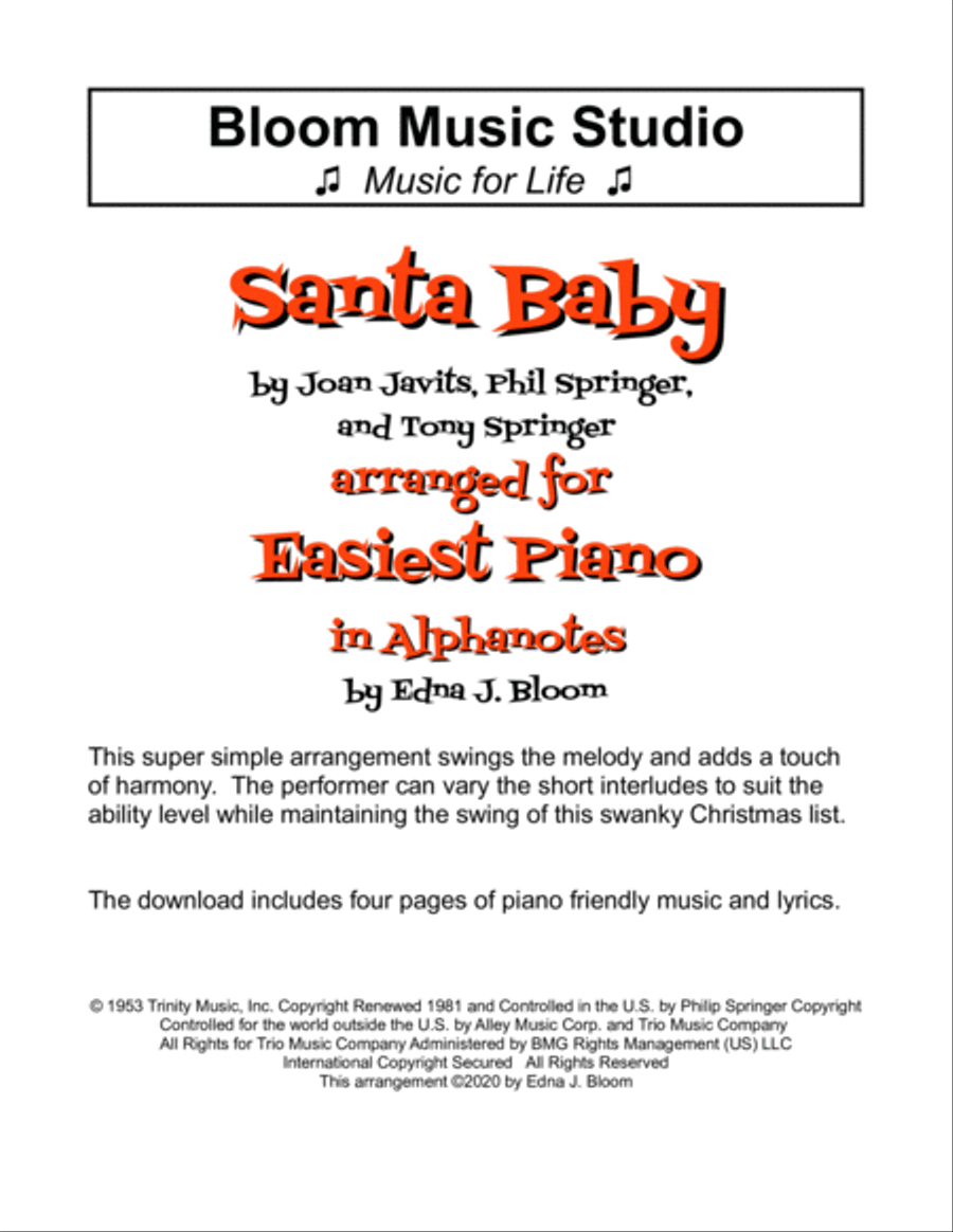 Santa Baby Easy Piano scores gallery preview page 1
