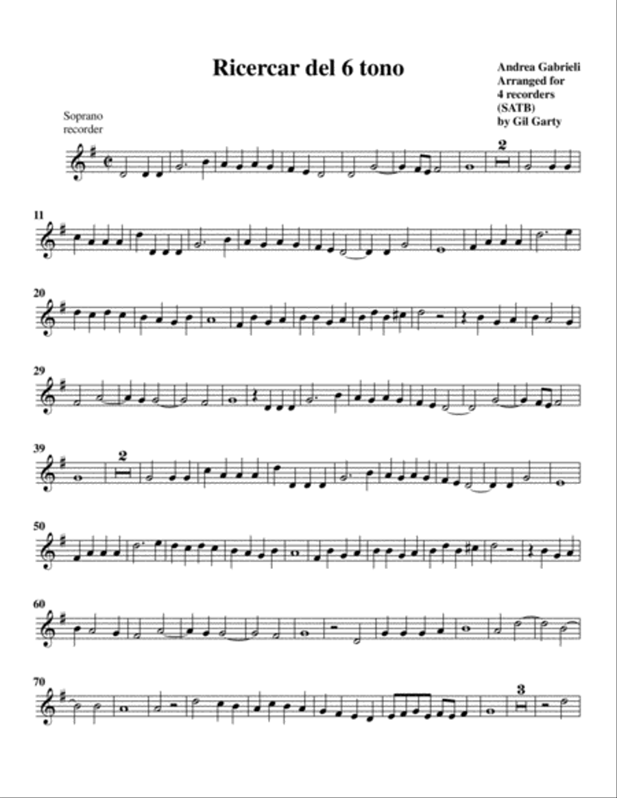 Ricercar del 6 tono (arrangement for 4 recorders) Recorder scores gallery preview page 5