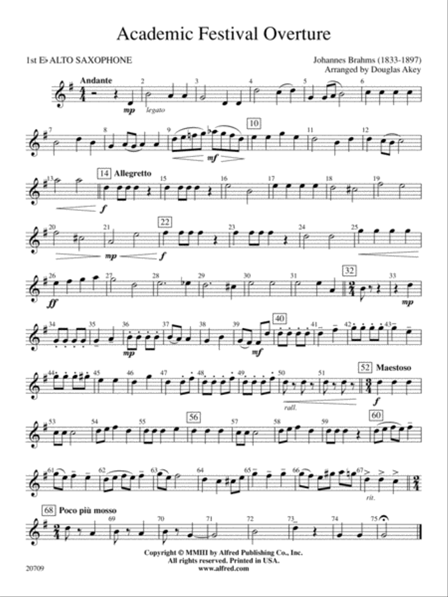 Academic Festival Overture: E-flat Alto Saxophone Concert Band scores gallery preview page 1