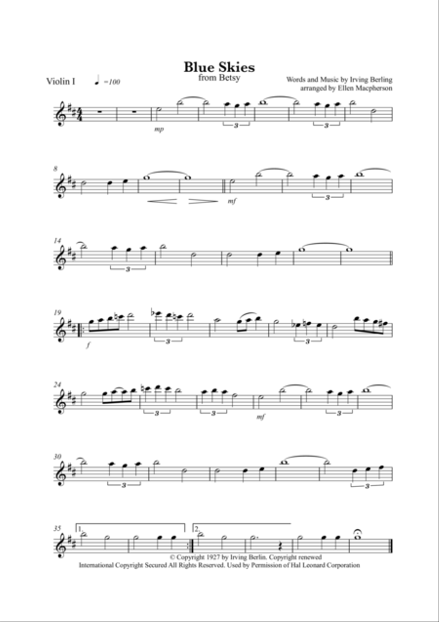 Blue Skies Blue Skies String Quartet scores gallery preview page 1