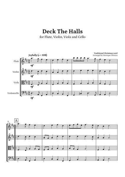 Deck The Halls (Flute, Violin, Viola and Cello) | Christmas Carol image number null