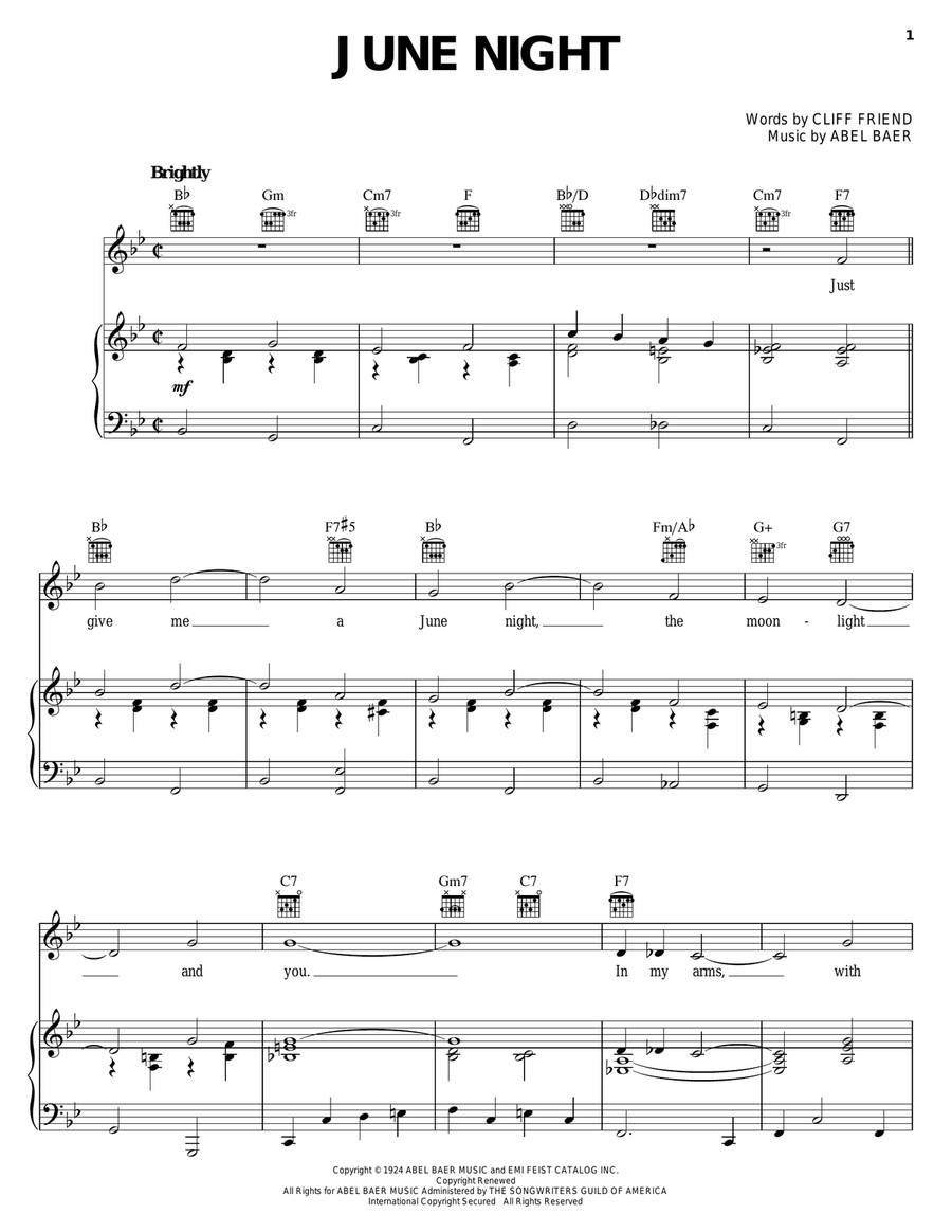 June Night Piano, Vocal, Guitar scores gallery preview page 1