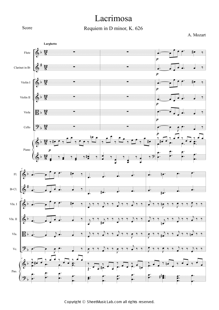 Mozart: Requiem K.626 6.Lacrimosa Orchestra scores gallery preview page 1