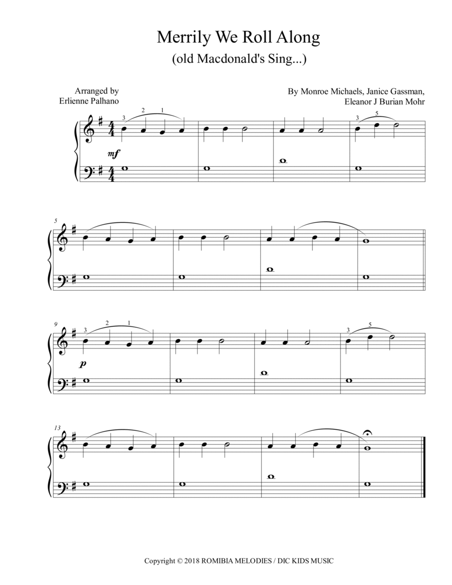 Merrily We Roll Along (old Macdonald's Sing...) Easy Piano scores gallery preview page 1