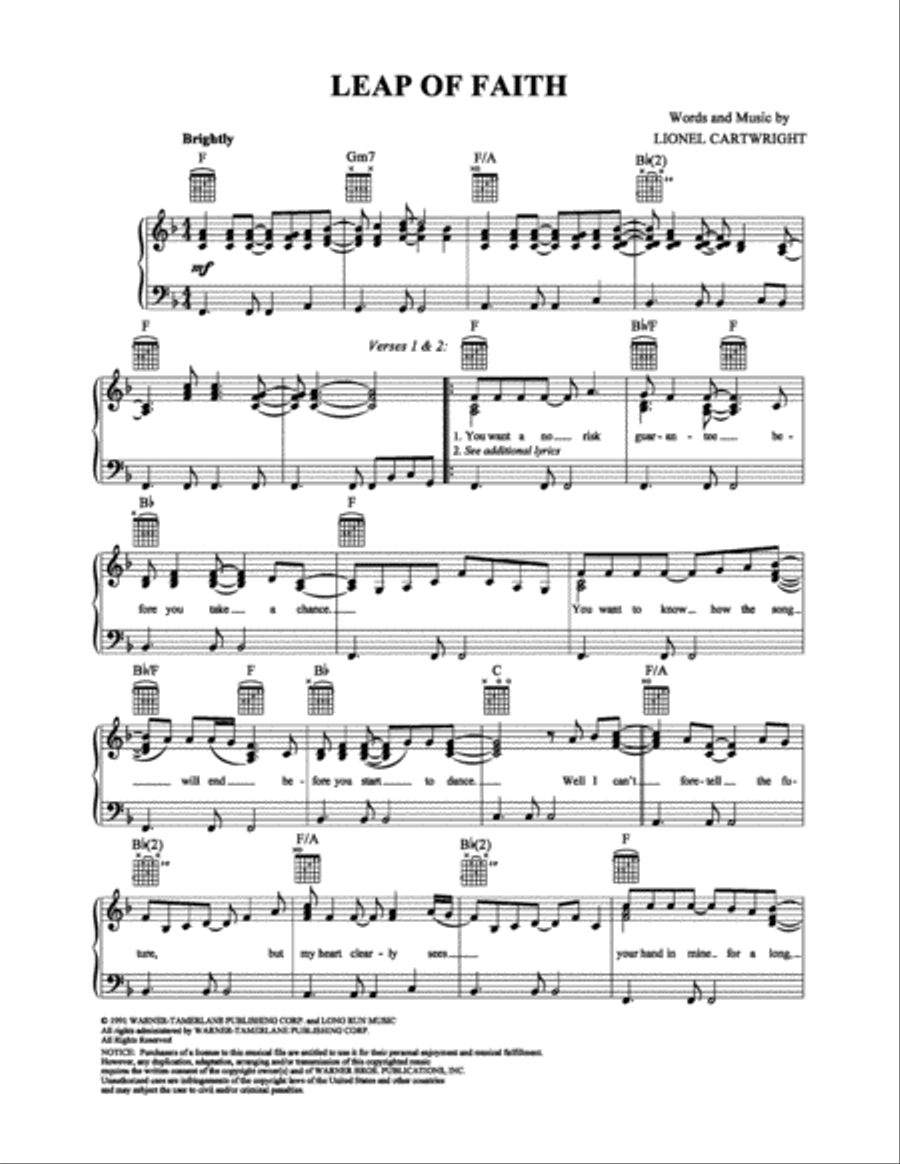 Leap of Faith Piano, Vocal, Guitar scores gallery preview page 1