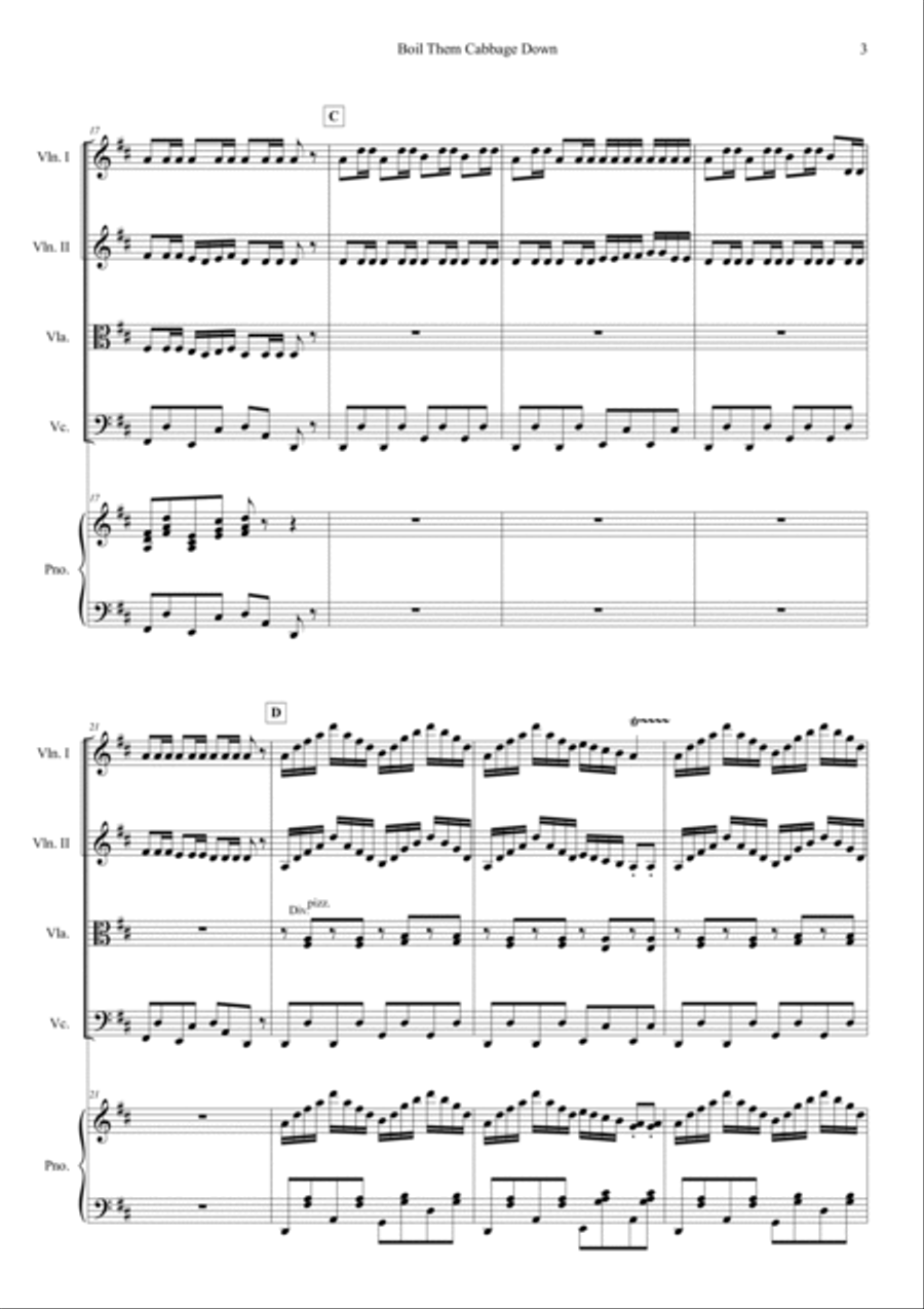 Boil Them Cabbage Down Piano Quintet scores gallery preview page 3