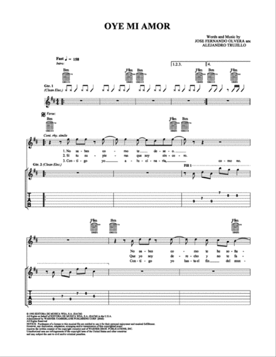 Oye Mi Amor Electric Guitar scores gallery preview page 1