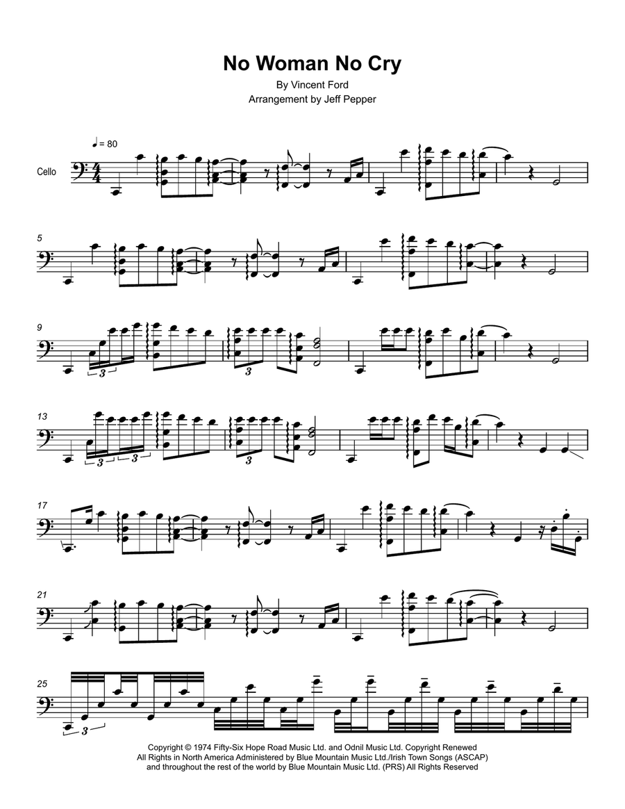 No Woman No Cry Cello Solo scores gallery preview page 1