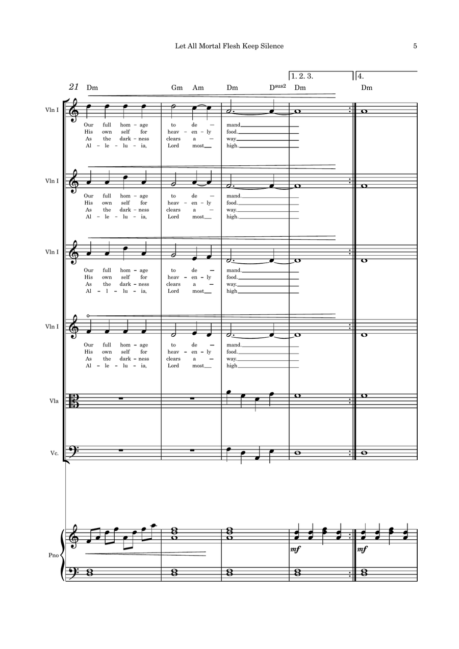 Let All Mortal Flesh Keep Silence 6 part strings and Piano Small Ensemble scores gallery preview page 5