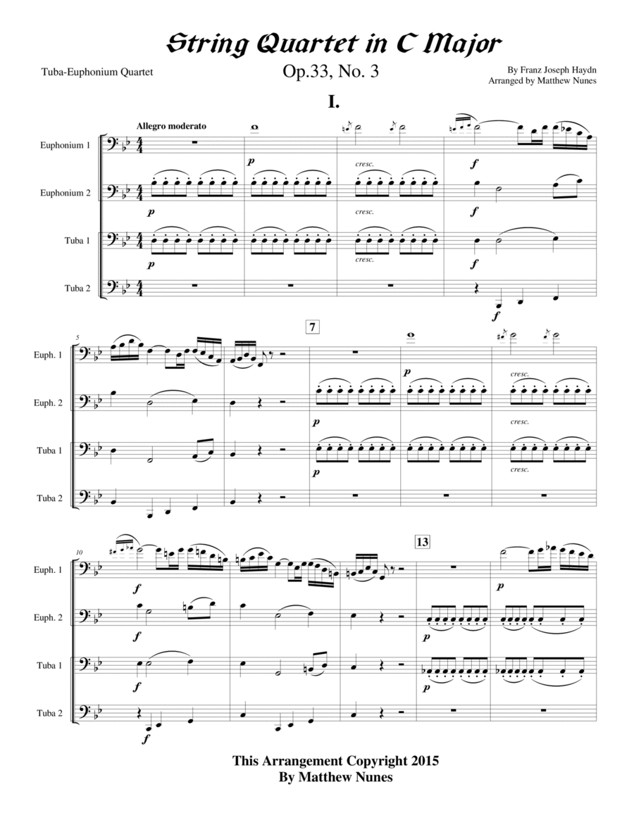 String Quartet in C Major, Op. 33, No. 3 Chamber Music scores gallery preview page 1