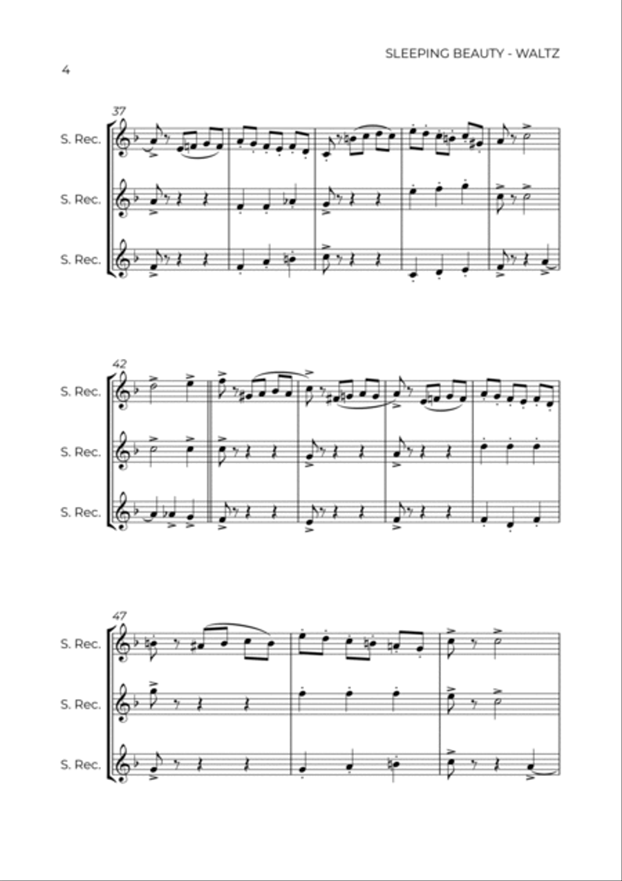SLEEPING BEATY WALTZ - TCHAIKOVSKY – SOPRANO RECORDER TRIO Soprano Recorder scores gallery preview page 4