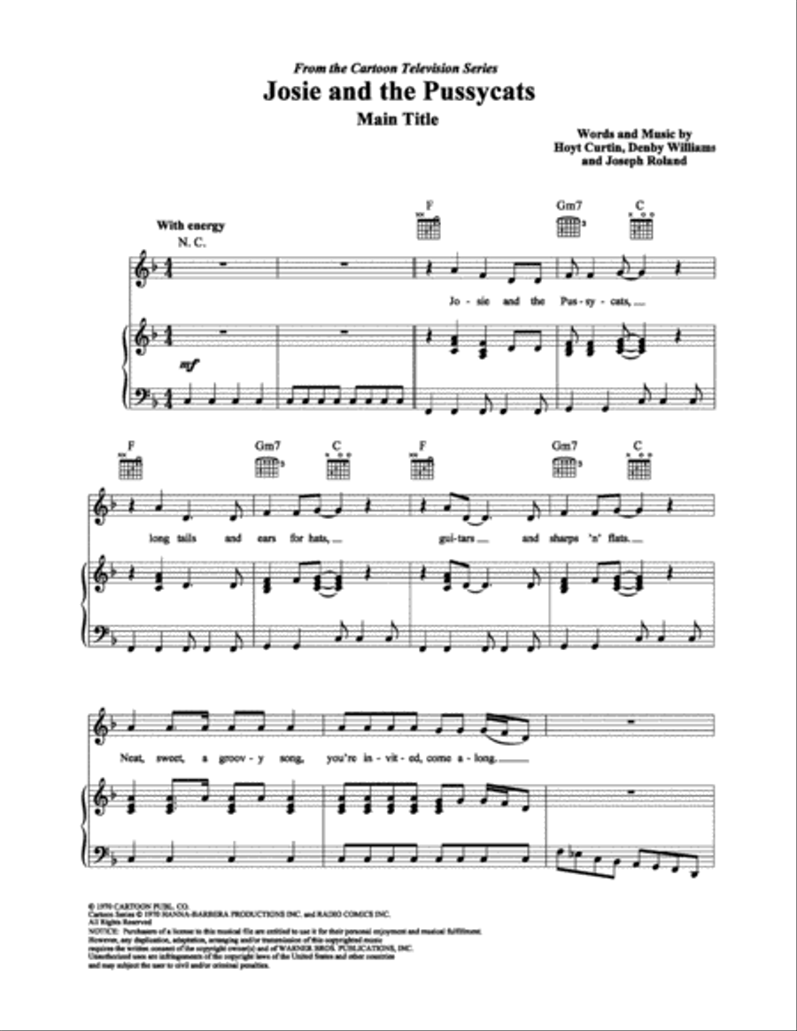 Josie and the Pussycats Josie and the Pussycats Piano, Vocal, Guitar scores gallery preview page 1