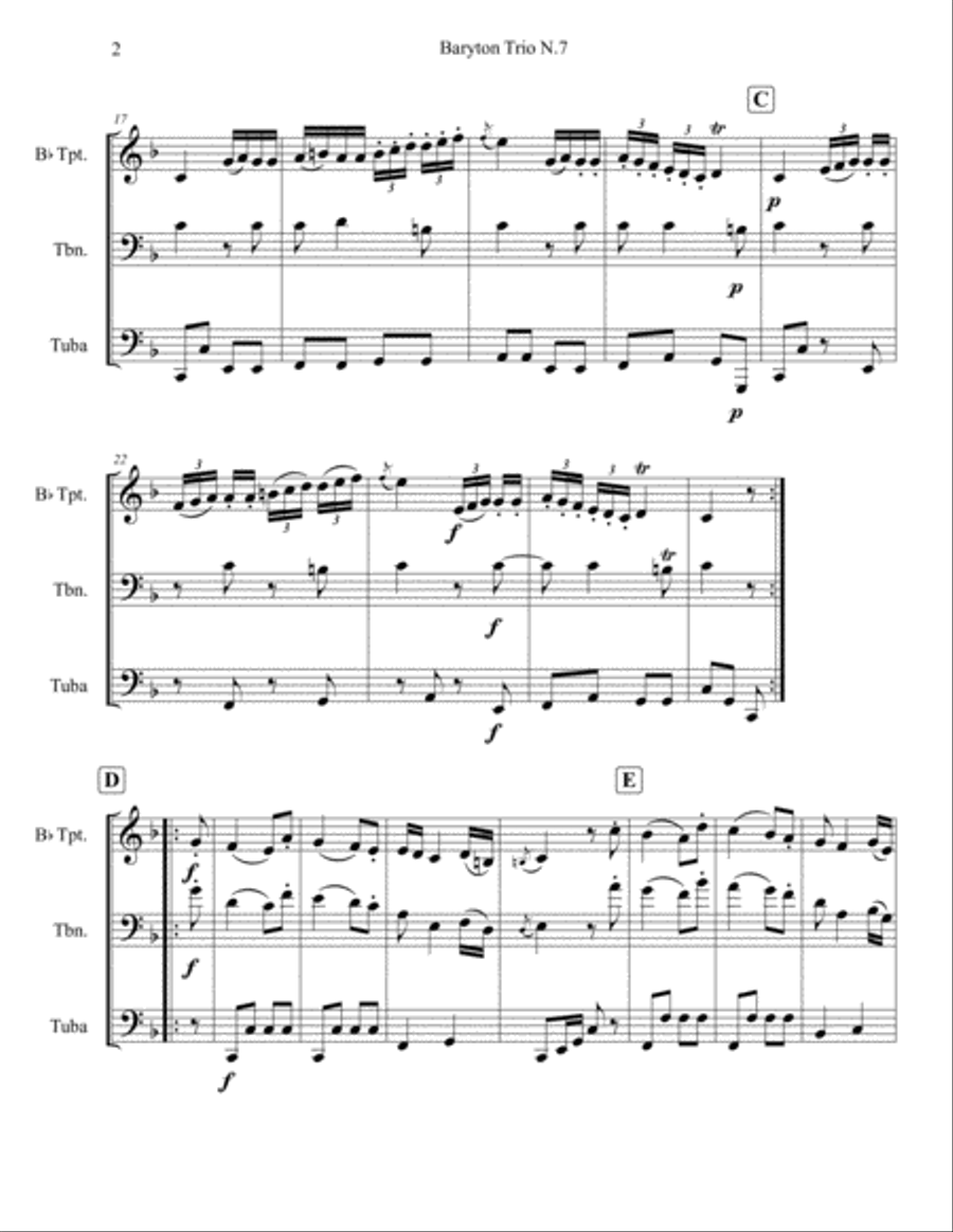 Baryton Trio N. 7 (Haydn) for Brass Trio (Trumpet, Trombone & Tuba) Baryton Trio N. 7 (Haydn) for Brass Trio (Trumpet, Trombone & Tuba) Brass Trio scores gallery preview page 2