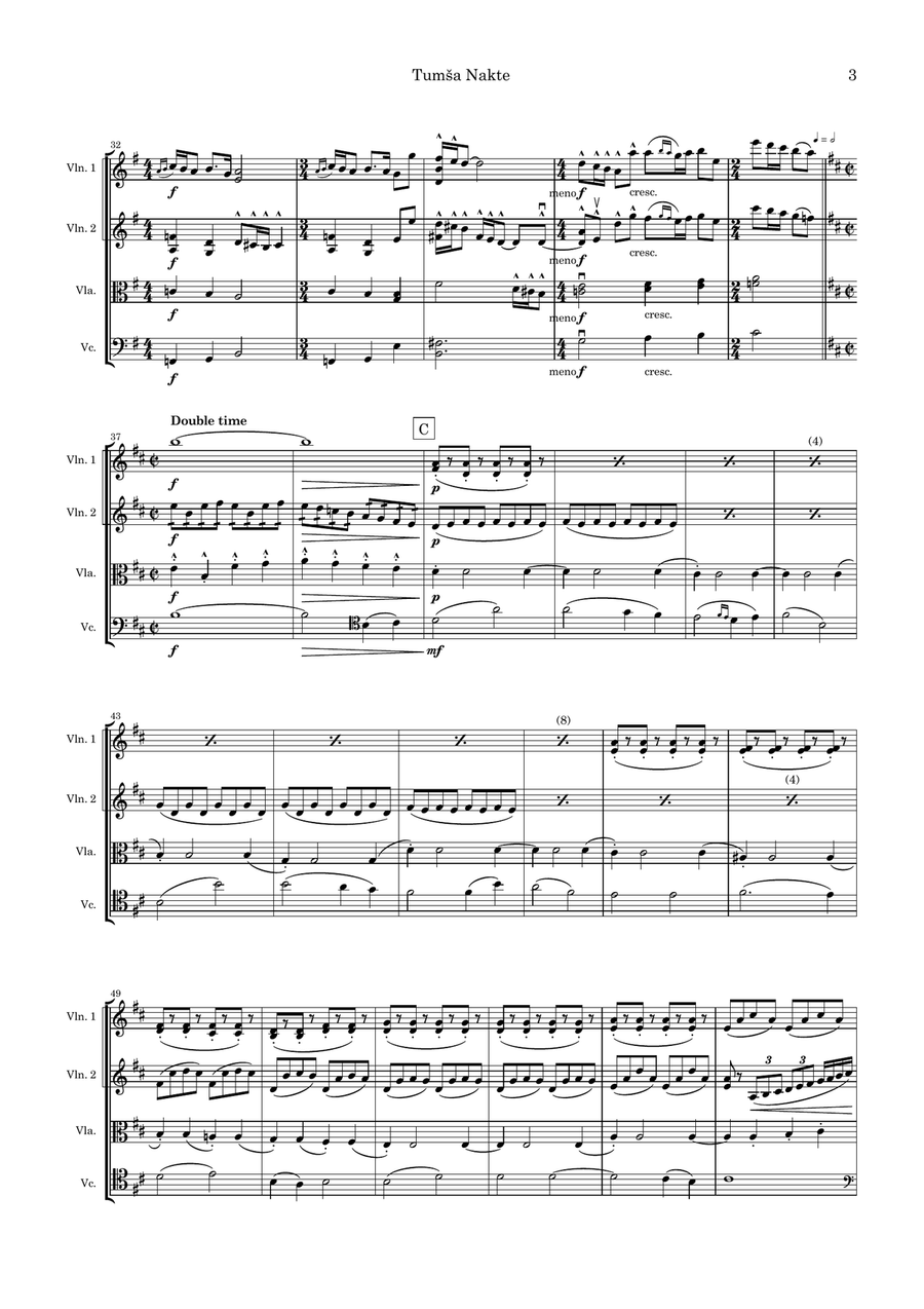 Tumša Nakte Tumša Nakte String Quartet scores gallery preview page 3