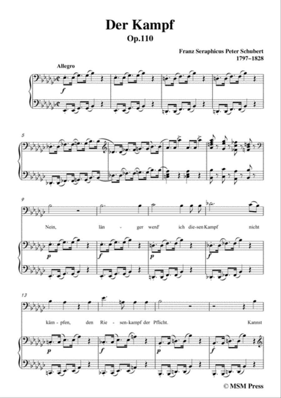 Schubert-Der Kampf,Op.110,in e flat minor,for Voice&Piano Voice scores gallery preview page 3