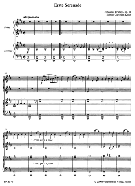 Serenade for Piano (four hands) No. 1 D major op. 11