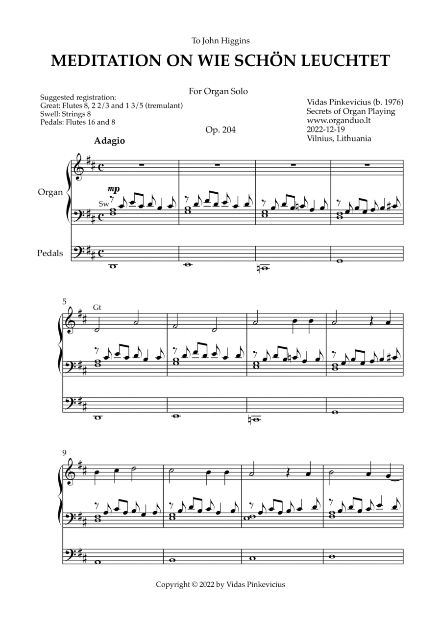 Meditation on Wie schön leuchtet, Op. 204 (Organ Solo) by Vidas Pinkevicius Organ Solo scores gallery preview page 1