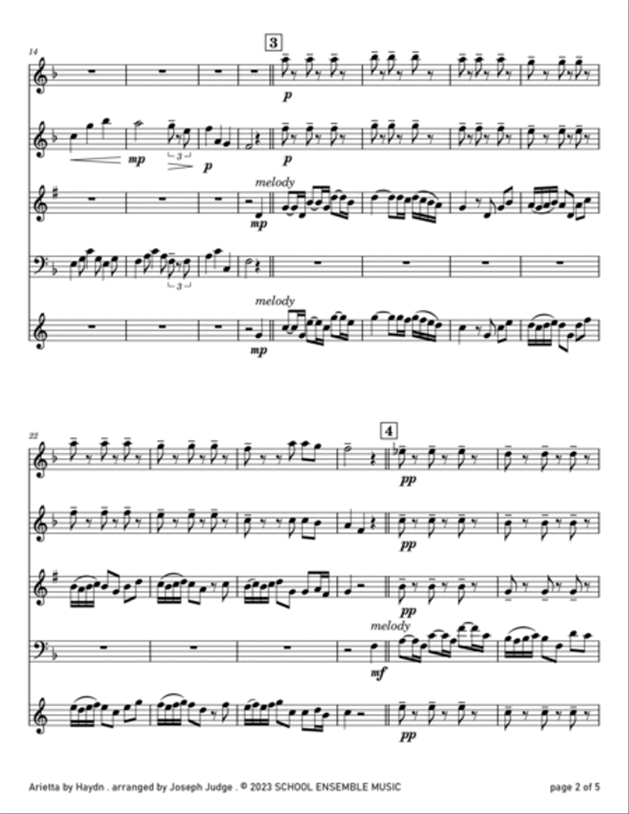 Arietta by Haydn for Woodwind Quartet in Schools Arietta by Haydn for Woodwind Quartet in Schools Woodwind Quartet scores gallery preview page 2