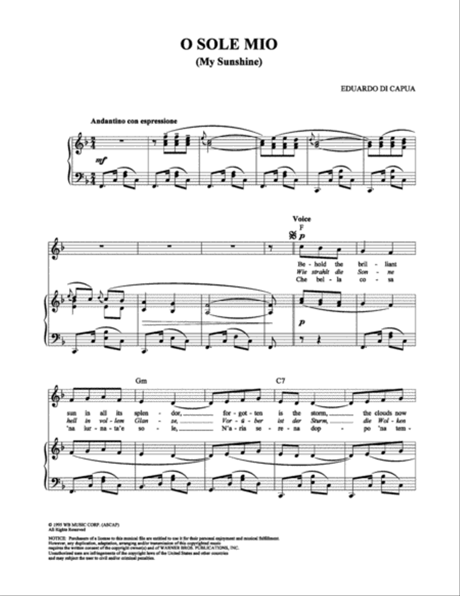 O Sole Mio Piano, Vocal, Guitar scores gallery preview page 1