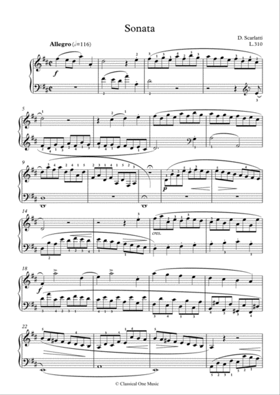 Scarlatti-Sonata in D-Major L.310 K.414(piano) Piano Solo scores gallery preview page 2
