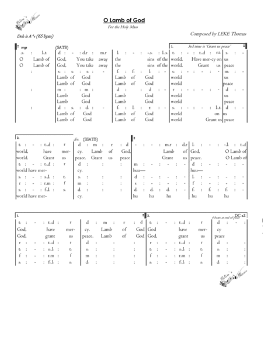 Lamb of God, 'have mercy on us' 4-Part scores gallery preview page 1