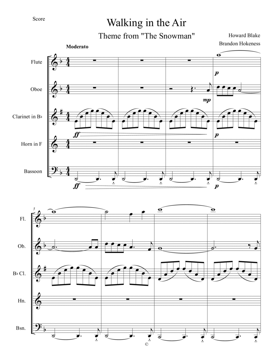 Walking In The Air Woodwind Quintet scores gallery preview page 1