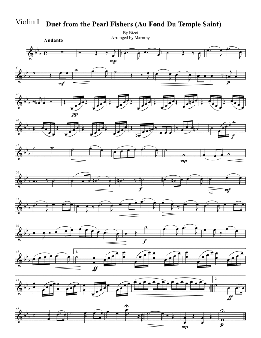 Duet from the Pearl Fishers by Bizet String Trio scores gallery preview page 1