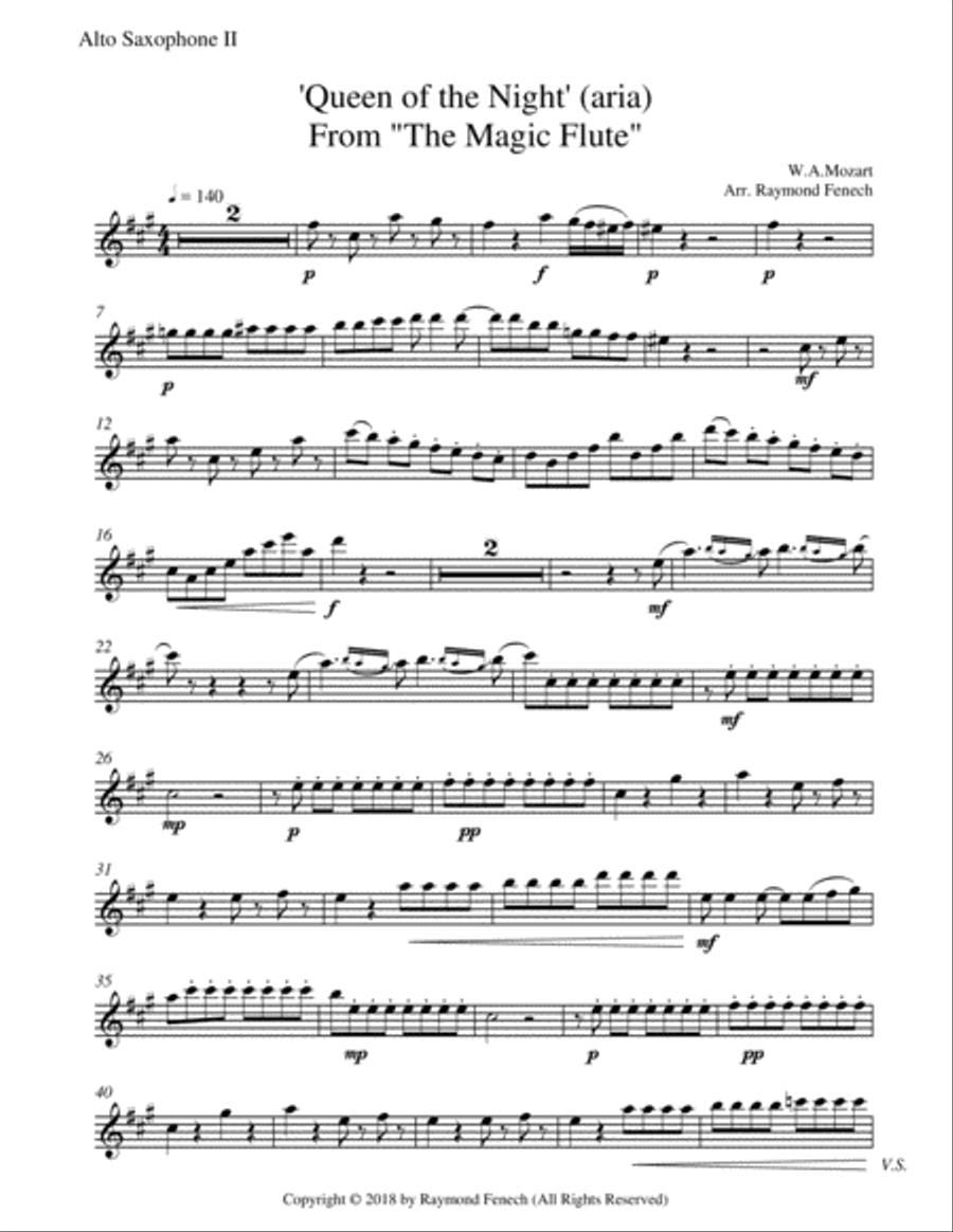 Queen of the Night - From the Magic Flute - 5 Alto Saxophones Quintet Woodwind Quintet scores gallery preview page 4