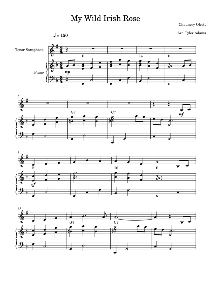 My Wild Irish Rose (Tenor Sax and Piano) Tenor Saxophone scores gallery preview page 1