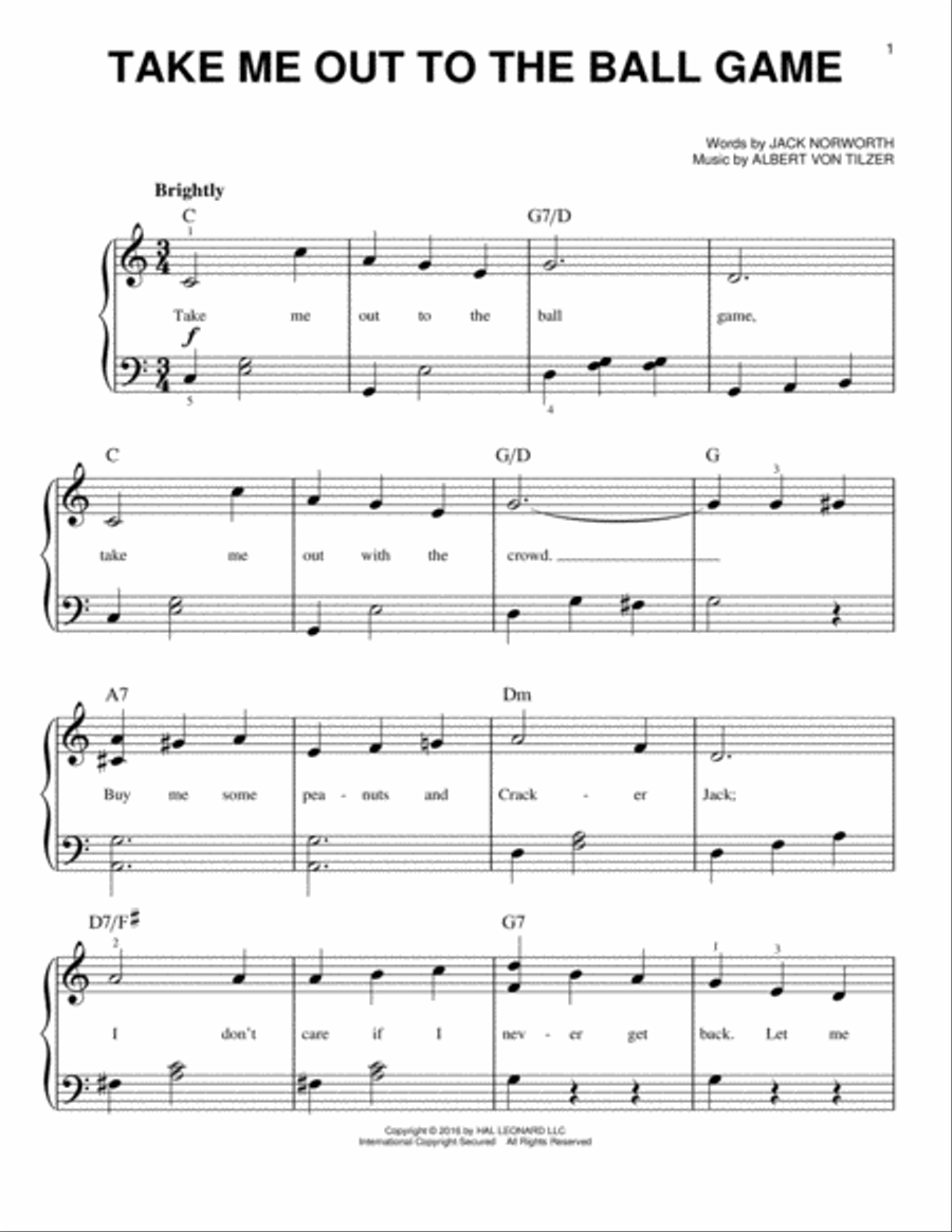 Take Me Out To The Ball Game Easy Piano scores gallery preview page 1