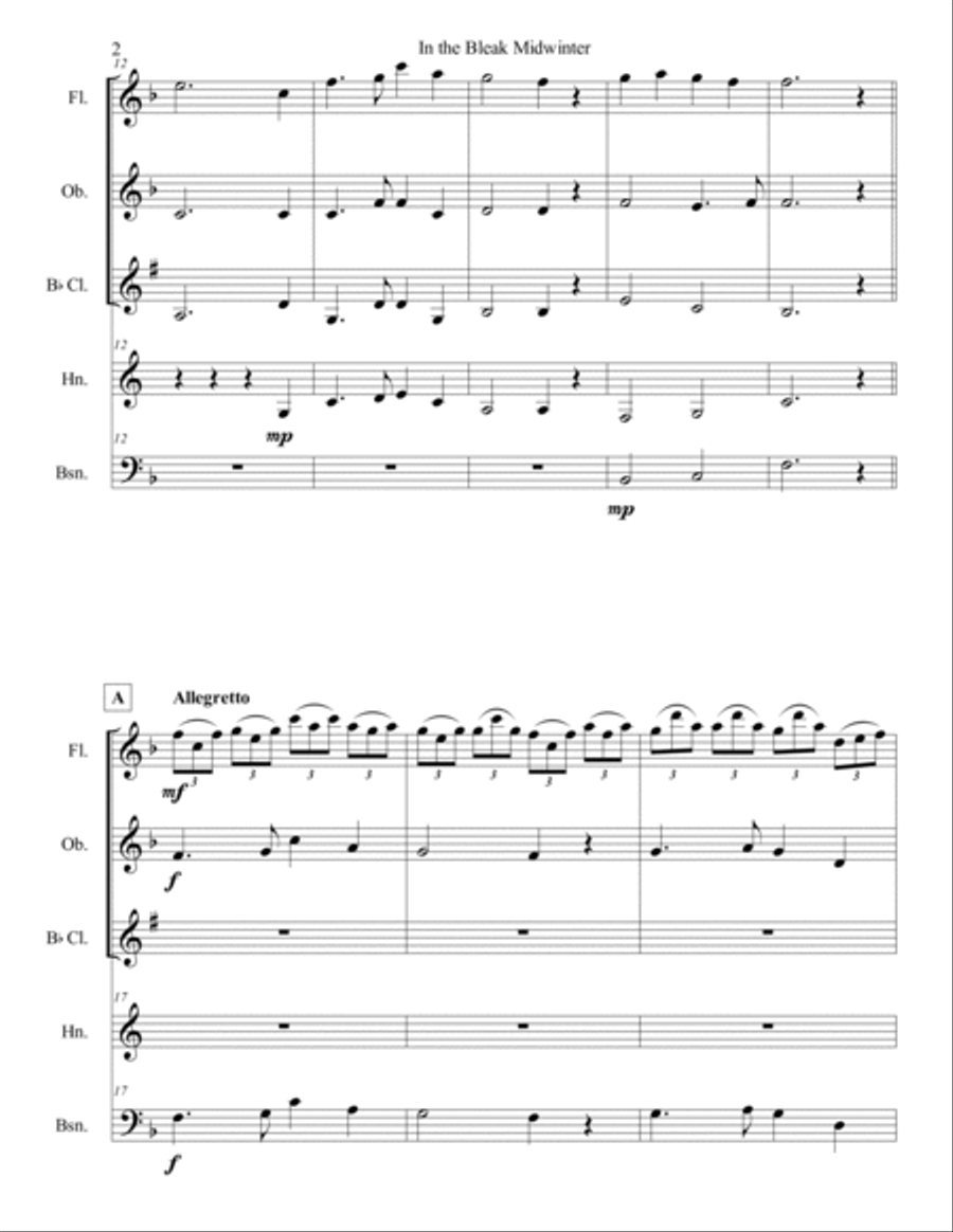 In the Bleak Midwinter Woodwind Quintet scores gallery preview page 2