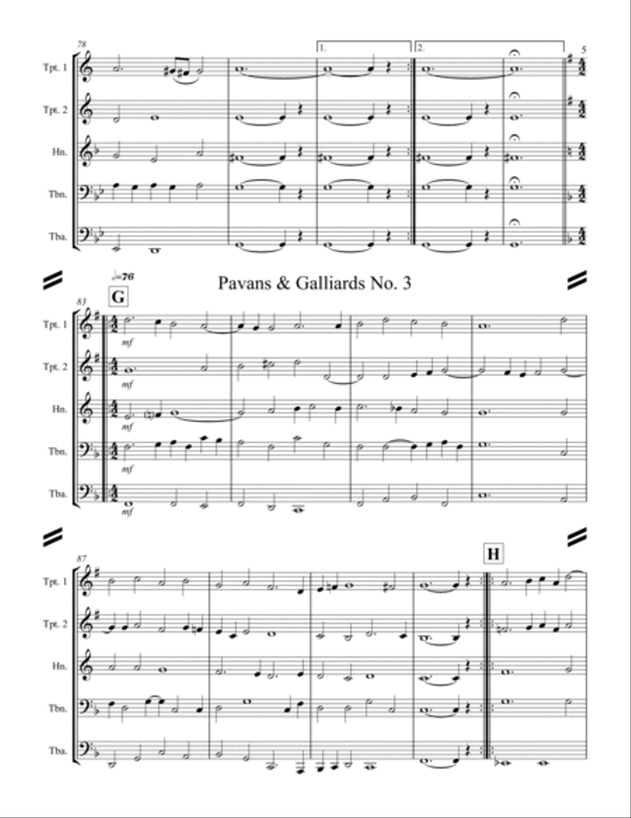 Holborne - 10 Pavans and Galliards (for Brass Quintet) Brass Quintet scores gallery preview page 6