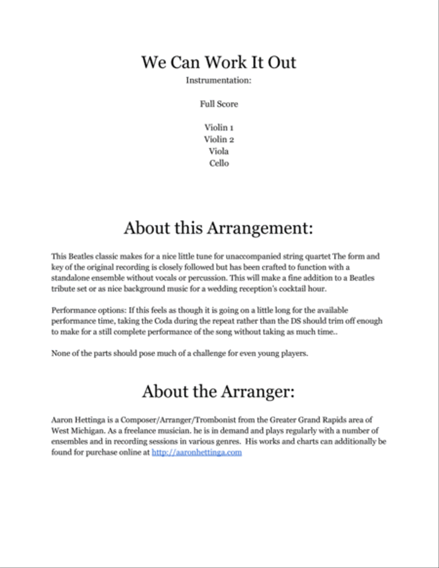 We Can Work It Out String Quartet scores gallery preview page 2