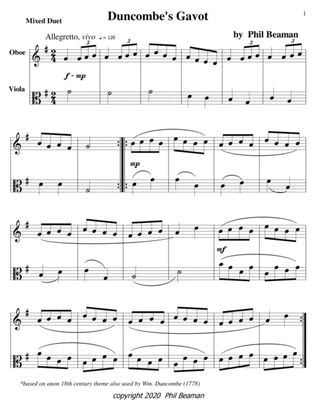 Duncombe's Gavot-mixed Chamber Duet 10-oboe/viola