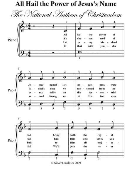 All Hail the Power of Jesus’s Name Easy Piano Sheet Music
