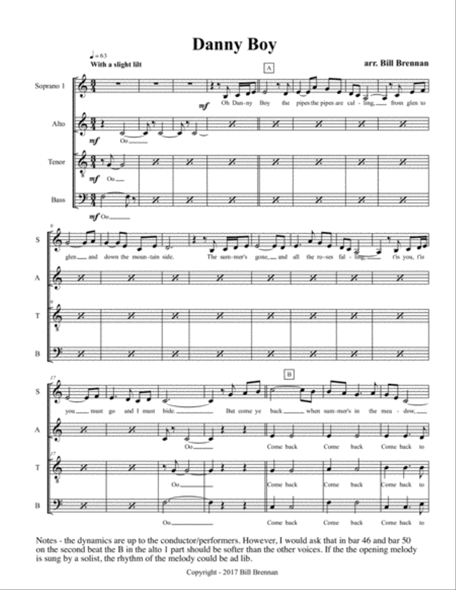 Danny Boy SATB - 2017 Choral Contest Entry 4-Part scores gallery preview page 1