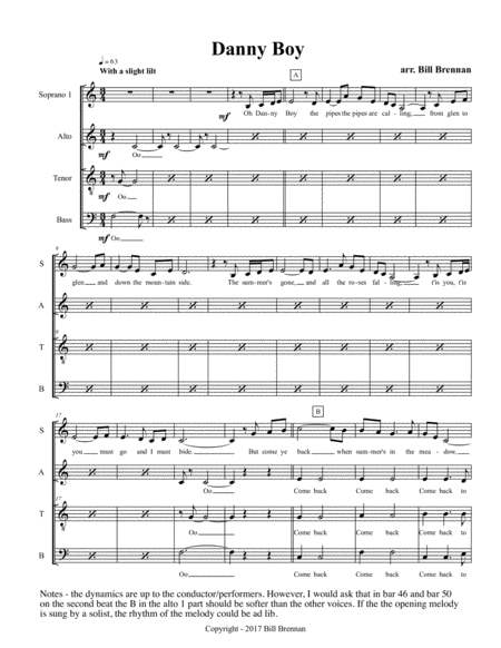 Danny Boy SATB - 2017 Choral Contest Entry image number null