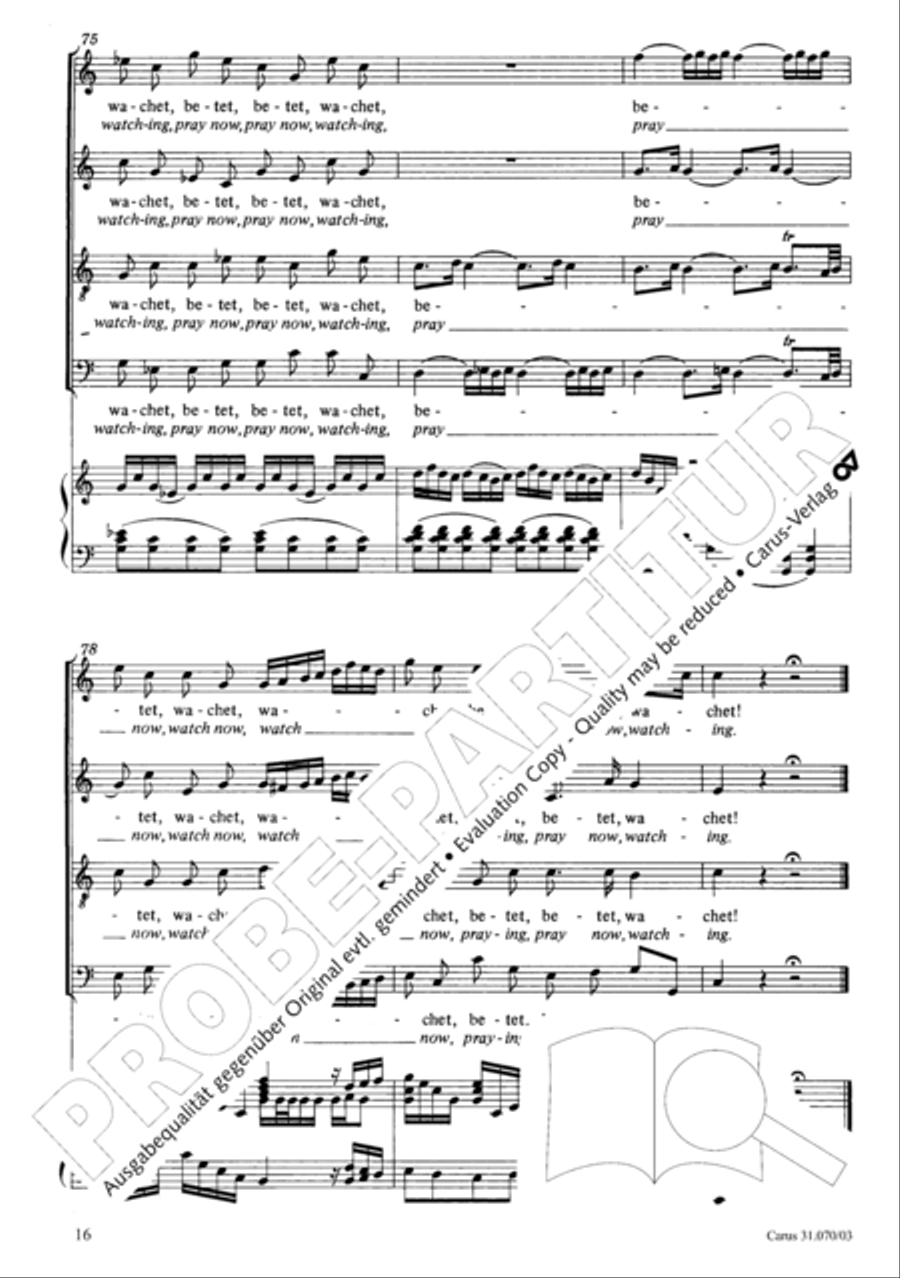 Watch now, praying, praying, watch now (Wachet! betet! betet! wachet!) 4-Part scores gallery preview page 20