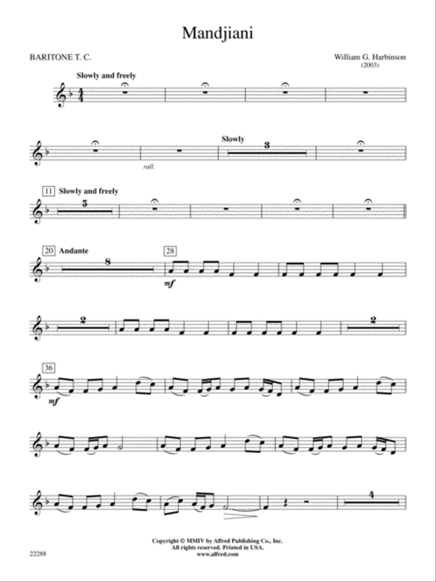 Mandjiani: Baritone T.C. Concert Band scores gallery preview page 1