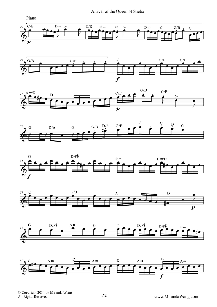 Arrival of Queen of Sheba - Lead Sheet in C for Soprano or Tenor Saxophone Small Ensemble scores gallery preview page 2