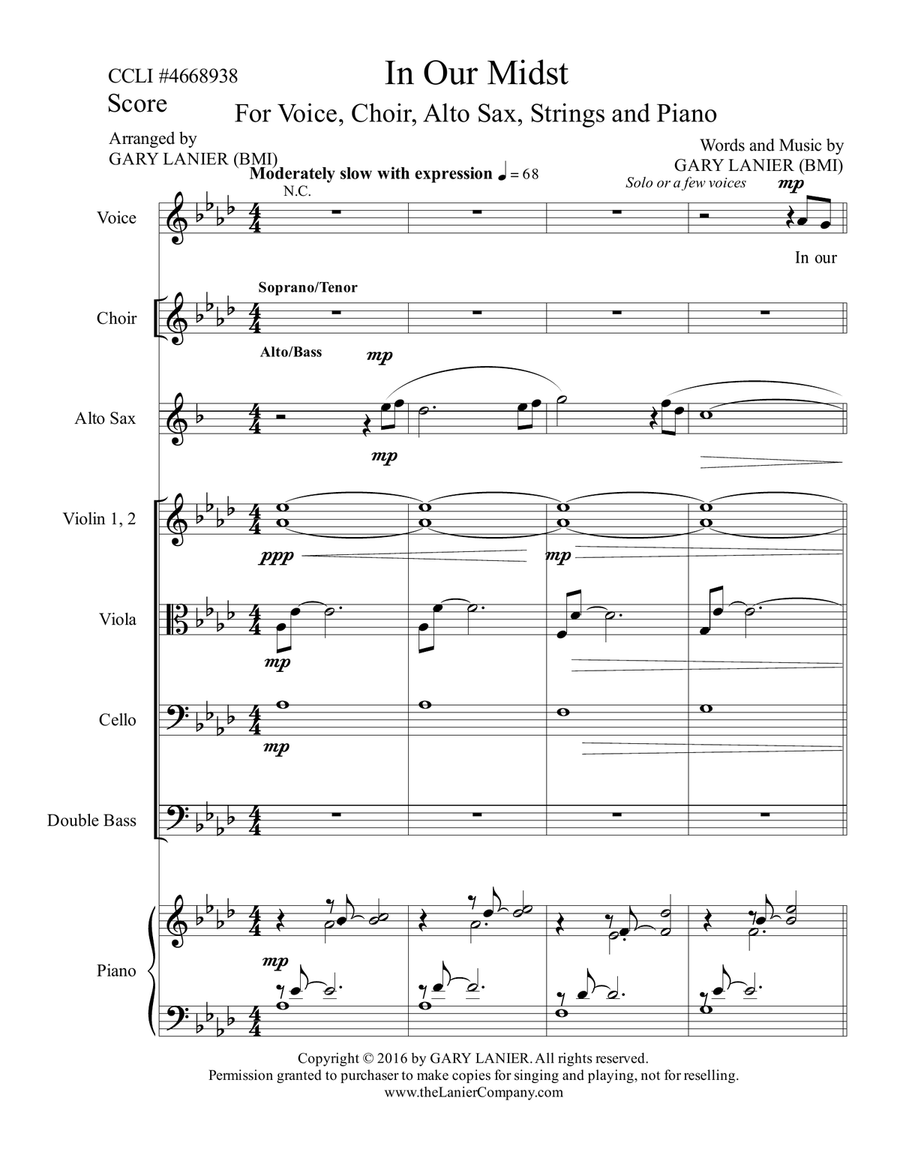 Gary Lanier: IN OUR MIDST (Worship - For Voice, Choir, Alto Sax, String Orchestra and Piano with Par