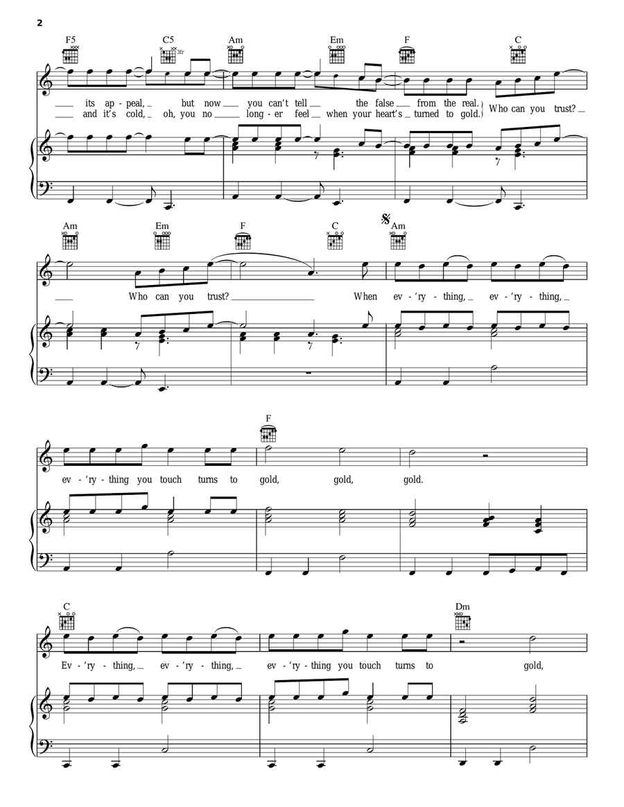 Gold Gold Piano, Vocal, Guitar scores gallery preview page 2