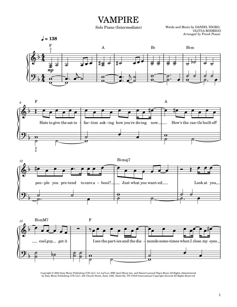 Vampire Piano Solo scores gallery preview page 1